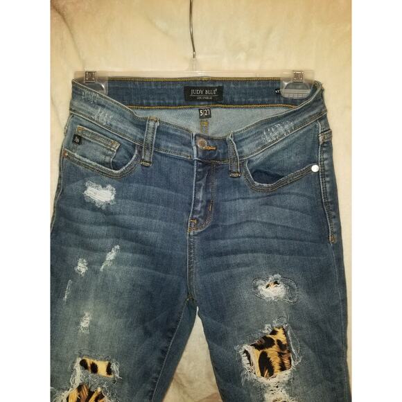 Judy Blue Skinny Fit Jeans 5/27 Distressed Animal Print Mid Rise Stretchy Denim - Picture 4 of 11